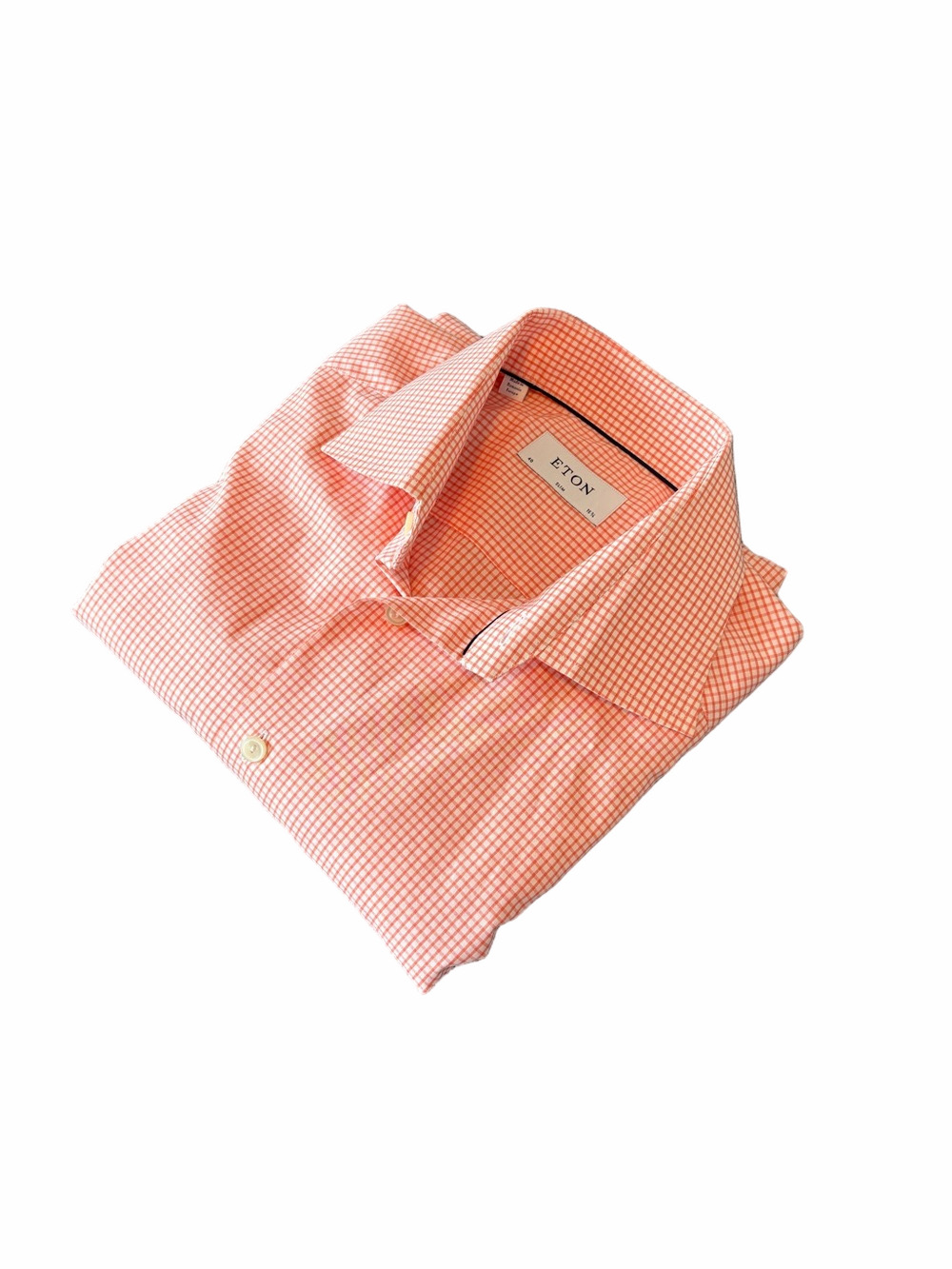 Eton Coral Pink Micro-Check Dress Shirt Neck 15 3/4